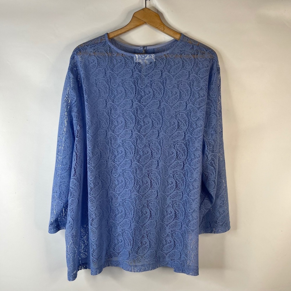 Serengeti Lace Cardigan Women 3X Blue Paisley Sheer Open Front 3/4 Sleeve - Picture 6 of 9